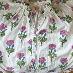 Victoria Dunn Flutter Sleeve Blockprint Top